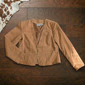 Y2K Vintage Studded Brown Suede Leather Jacket